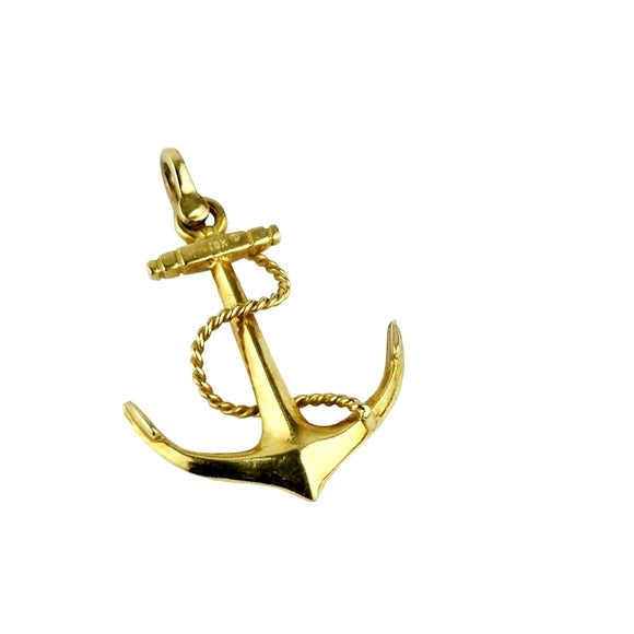 18K Gold Anchor With Rope Pendant by A.G.A Correa & Son