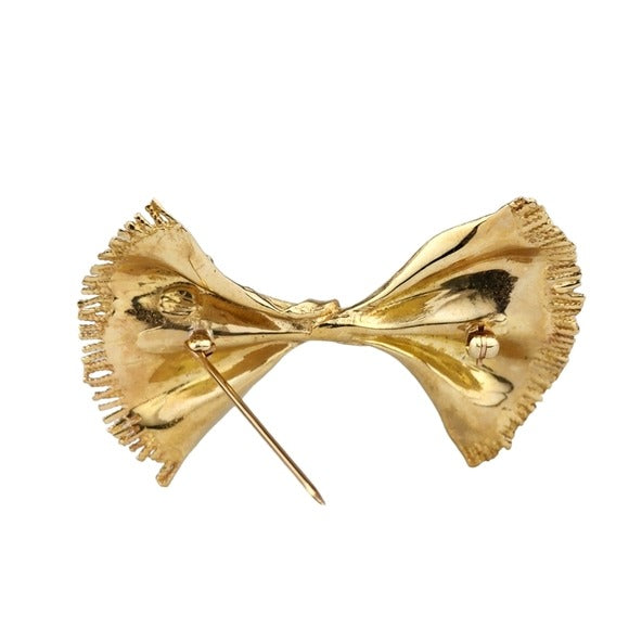 14K Gold Bow Tie Fringe Ruby, Sapphire Brooch