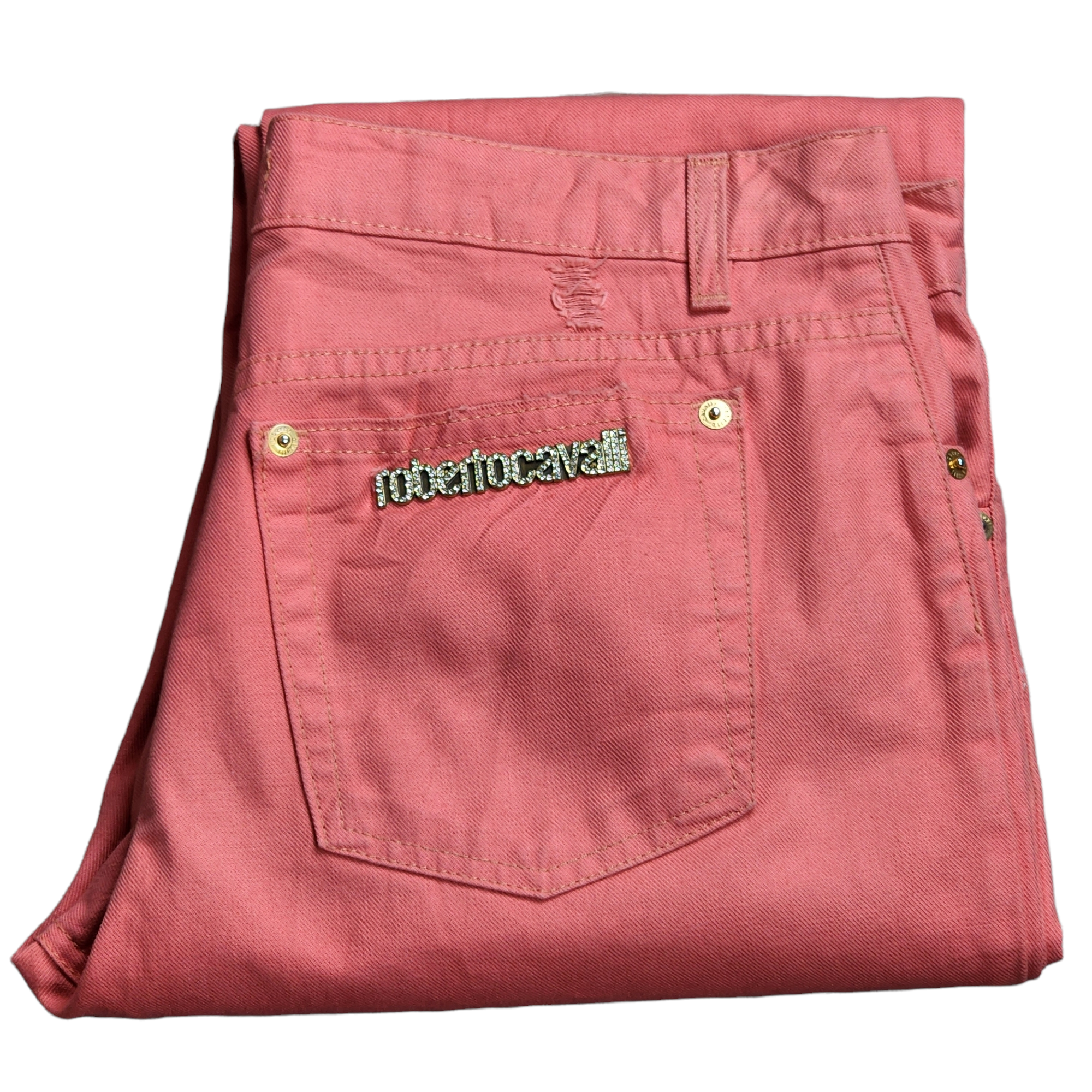 Roberto Cavalli Distress Rhinostone Coral Pink Jeans
