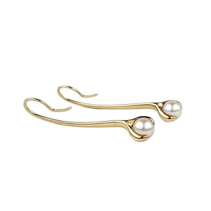 14K Yellow Gold Tall Cultured Pearl Earrings
