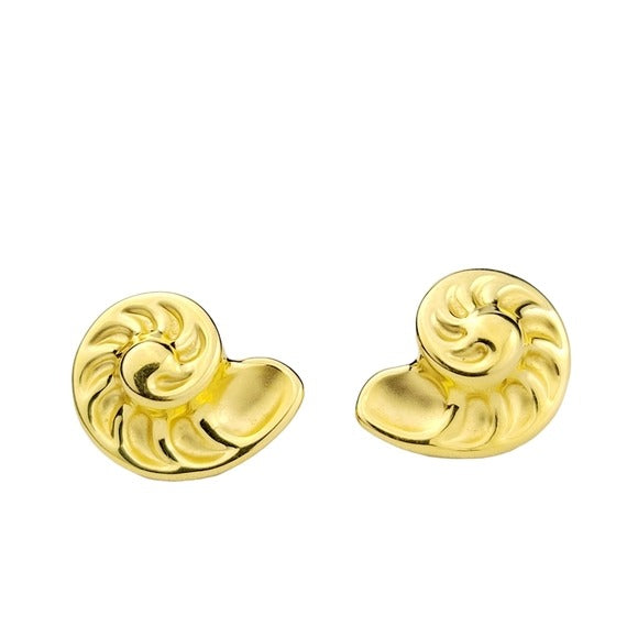 18K Carl Garo Yellow Gold Italian Shell Motif Earrings