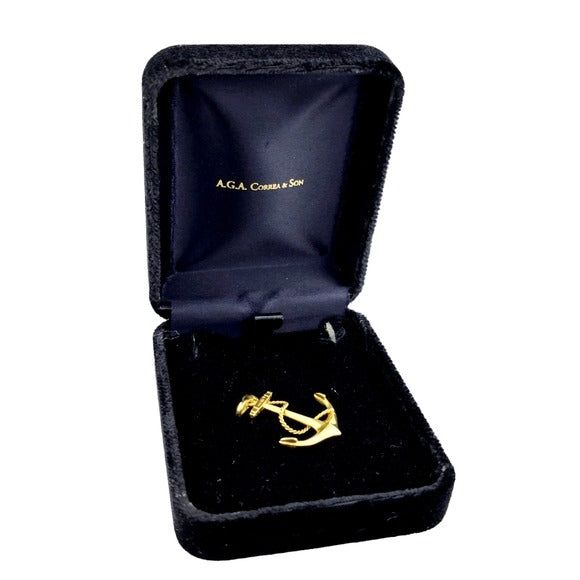 18K Gold Anchor With Rope Pendant by A.G.A Correa & Son